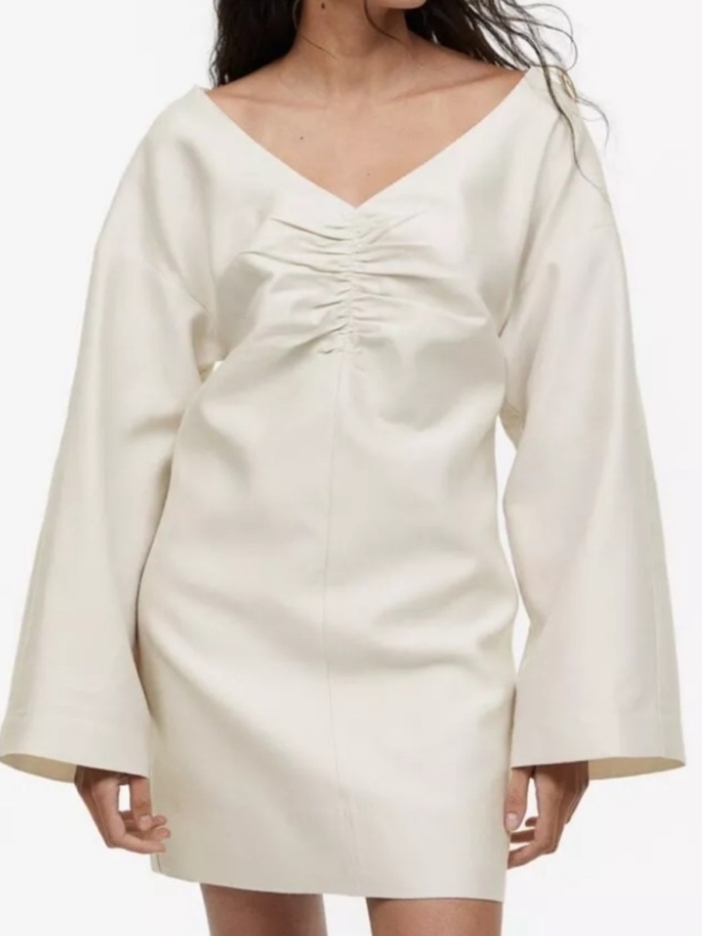 H&M | White Silk-Blend Twill Dress with Exaggerated Sleeves NWT